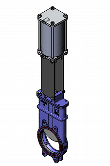 Задвижка шиберная СМО K-01-DA-E чугунная межфланцевая с пневмоприводом двойного действия PN2 – PN10