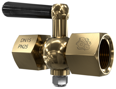 Кран пробковый латунный трёхходовой под манометр РАШВОРК 777, DN15 PN25