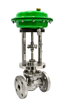 Клапан регулирующий 2-х ходовой с пневмоприводом АСТА Р143 нержавеющий фланцевый PN40