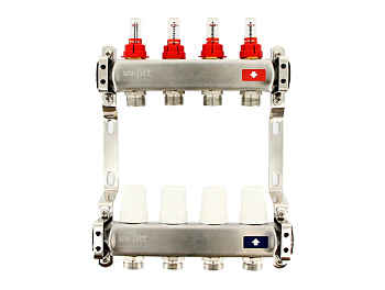 Коллекторная группа OPTIMAL из нержавеющей стали с расходомерами и термостатическими вентилями 