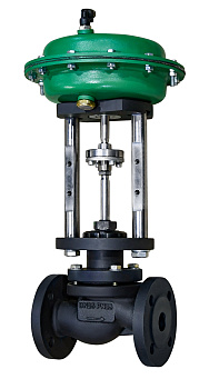 Клапан регулирующий 2-х ходовой с пневмоприводом АСТА Р133 стальной фланцевый PN40