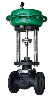 Клапан регулирующий высокотемпературный 2-х ходовой с пневмоприводом АСТА Р113/Р123 чугунный фланцевый PN16 – PN25