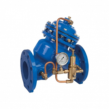 Угловой регулятор давления «до себя» с пилотным управлением АСТА серии Р03/03 чугунный фланцевый PN16 – PN25